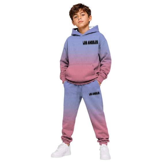 RUTAYY Boys 2 Piece Clothing Set Letter Graphic Long Sleeve Pullover Hoodie Elastic Waist Sweatpants Street Wear, Purple