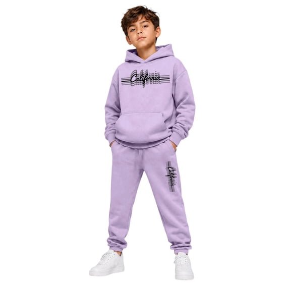 RUTAYY Boys 2 Piece Clothing Set Letter Graphic Long Sleeve Pullover Hoodie Elastic Waist Sweatpants Street Wear, Purple