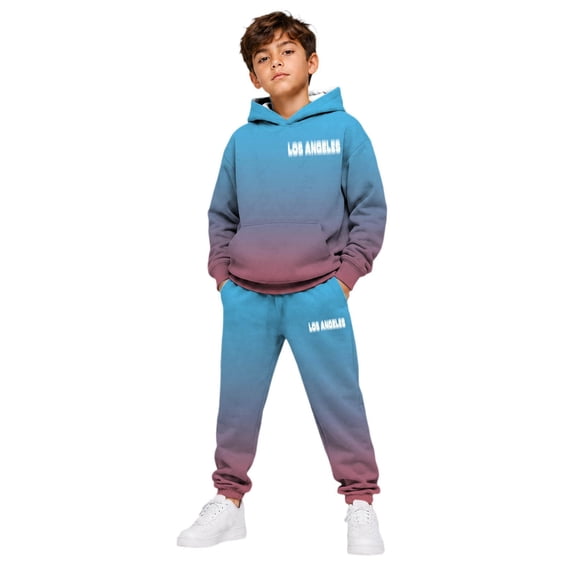 RUTAYY Boys 2 Piece Clothing Set Letter Graphic Long Sleeve Pullover Hoodie Elastic Waist Sweatpants Street Wear, Sky Blue