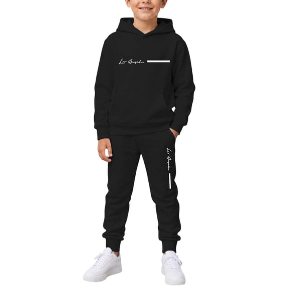 RUTAYY Boys 2 Piece Hooded Tracksuit Letter Print Long Sleeve Pullover Hoodie Jogger Pants Casual Daily Wear, Black