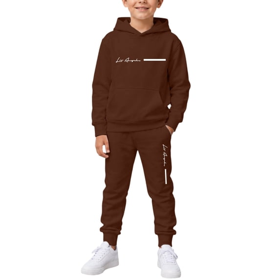 RUTAYY Boys 2 Piece Hooded Tracksuit Letter Print Long Sleeve Pullover Hoodie Jogger Pants Casual Daily Wear, Brown