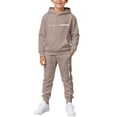 thumbnail image 1 of RUTAYY Boys 2 Piece Hooded Tracksuit Letter Print Long Sleeve Pullover Hoodie Jogger Pants Casual Daily Wear, Khaki, 1 of 4