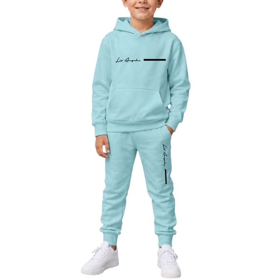 RUTAYY Boys 2 Piece Hooded Tracksuit Letter Print Long Sleeve Pullover Hoodie Jogger Pants Casual Daily Wear, Mint Green