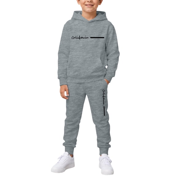RUTAYY Boys 2 Piece Hoodie Set Letter Graphic Long Sleeve Hooded Top Jogger Bottoms Kids Street Wear, Grey