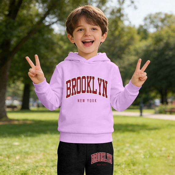 RUTAYY Boys 2 Piece Outfit Long Sleeve Hoodie and Sweatpants Set Letter Print for Versatile Kids Everyday Wear Light Purple
