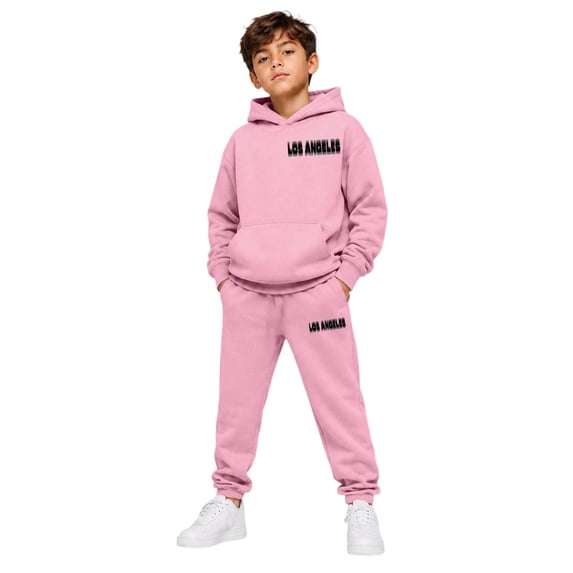 RUTAYY Boys 2 Piece Set City Graphic Long Sleeve Pullover Hoodie Jogger Pants Casual Everyday Wear Outfits, Pink