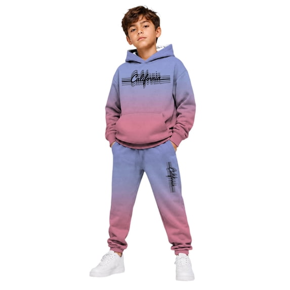 RUTAYY Boys 2 Piece Set City Graphic Long Sleeve Pullover Hoodie Jogger Pants Casual Everyday Wear Outfits, Purple