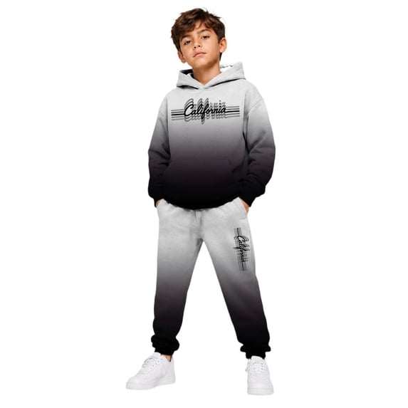 RUTAYY Boys 2 Piece Set City Graphic Long Sleeve Pullover Hoodie Jogger Pants Casual Everyday Wear Outfits, White