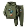 thumbnail image 1 of RUTAYY Boys 2 Piece Set Headphone Graphic Hooded Top Jogger Pants Long Sleeve Fall Winter Tracksuit, Army Green, 1 of 3