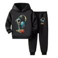 thumbnail image 1 of RUTAYY Boys 2 Piece Set Headphone Graphic Hooded Top Jogger Pants Long Sleeve Fall Winter Tracksuit, Black, 1 of 3