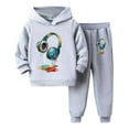 thumbnail image 1 of RUTAYY Boys 2 Piece Set Headphone Graphic Hooded Top Jogger Pants Long Sleeve Fall Winter Tracksuit, Light Gray, 1 of 3