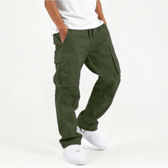 RUTAYY Boys Cargo Pants Drawstring Waist with Multiple Pockets Outdoor Street Bottoms, Dark Green