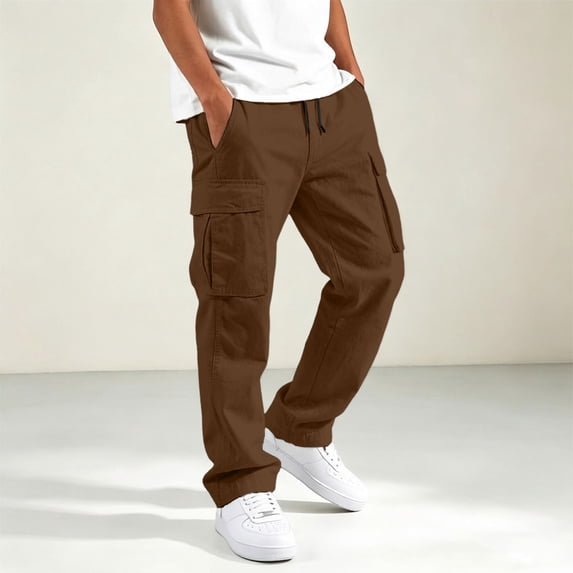 RUTAYY Boys Cargo Pants Drawstring Waist with Multiple Pockets Outdoor Street Pants, Brown