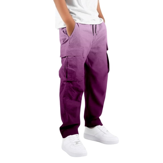 RUTAYY Boys Cargo Pants Gradient Straight Leg Casual Trousers with Front Pockets Outdoor Activity, Light Purple