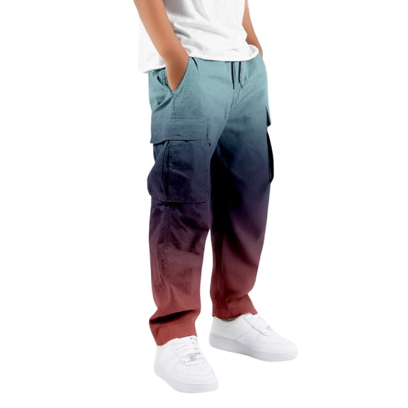 RUTAYY Boys Cargo Pants Gradient Straight Leg Casual Trousers with Front Pockets Outdoor Activity, Mint Green
