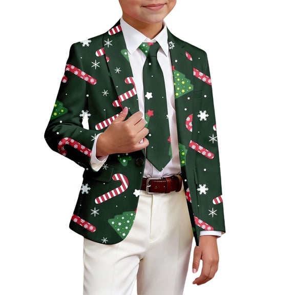 RUTAYY Boys Christmas Jacketlong Sleeve Single Button Lapel Allover Holiday Graphic Fall Winter Casual Warm Cozy Outwear