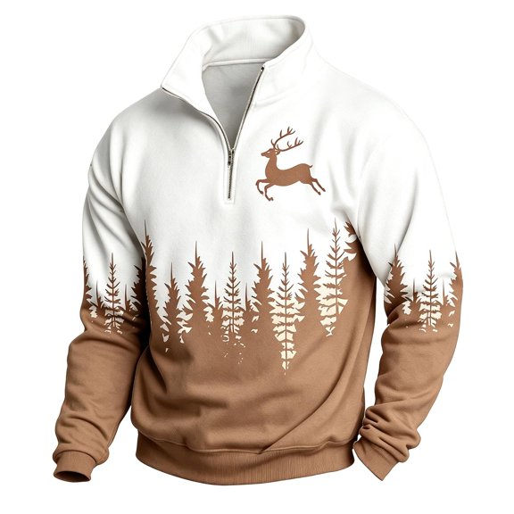 RUTAYY Boys Christmas Sweatshirt Cute Reindeer Graphic Stand Collar Quarter Zip Long Sleeve Pullover Top Everyday Wear