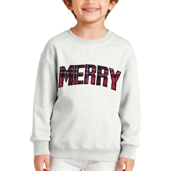 RUTAYY Boys Christmas Sweatshirt Soft Letter Graphic Top Kids Fall Winter Holiday Crewneck Pullover, White