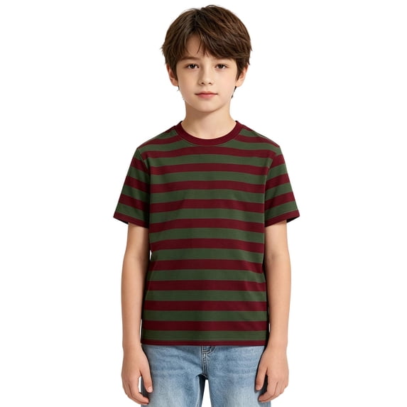 RUTAYY Boys Crew Neck Striped T-Shirt Horizontal Stripe Short Sleeve Fashion Tee Red