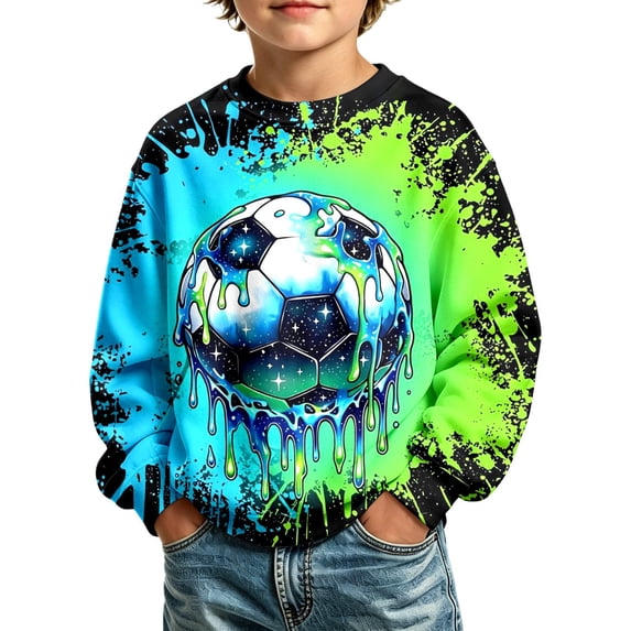 RUTAYY Boys Crewneck Sweatshirt Ball Sport Splash Graphic Long Sleeve Daily Casual Outing Warm Pullover, Green