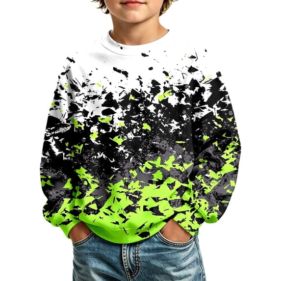 RUTAYY Boys Crewneck Sweatshirt Splash Camo Graphic Long Sleeve Warm Daily Casual Outing Pullover, Light Green