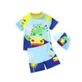 thumbnail image 1 of RUTAYY Boys Dinosaur & Car Print 3PCS Swim Set Quick Dry Short Sleeve Swimsuit Swim Shorts & Cap For Summer Beach Vacation Resort Swimwear Beachwear, 4-5 Years, 1 of 9