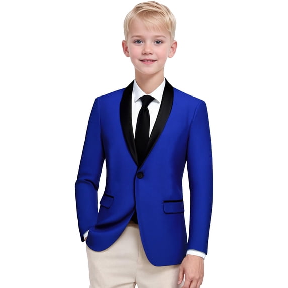 RUTAYY Boys Formal Suit Jacket Long Sleeve Single Button Front Contrast Lapel Flap Pockets Outerwear Casual Coat Suit for Kids, Blue