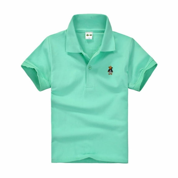 RUTAYY Boys Girls Polo Shirt Classic waist shirt short sleeve loose solid color Beach Fashion Tops , Mint Green, 5-6 Years