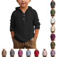thumbnail image 1 of RUTAYY Boys Hooded Shirt Long Sleeve with Button Placket Solid Color Kids Casual Daily Tops Black, 1 of 4