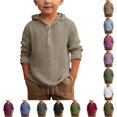 thumbnail image 1 of RUTAYY Boys Hooded Shirt Long Sleeve with Button Placket Solid Color Kids Casual Daily Tops Coffee, 1 of 4
