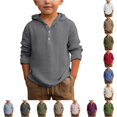 thumbnail image 1 of RUTAYY Boys Hooded Shirt Long Sleeve with Button Placket Solid Color Kids Casual Daily Tops Grey, 1 of 4
