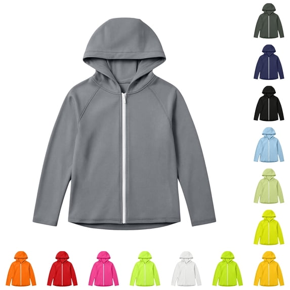 RUTAYY Boys Hoodie Casual Full Zip Long Sleeve Solid Color Jacket Outdoor Daily Wear Grey