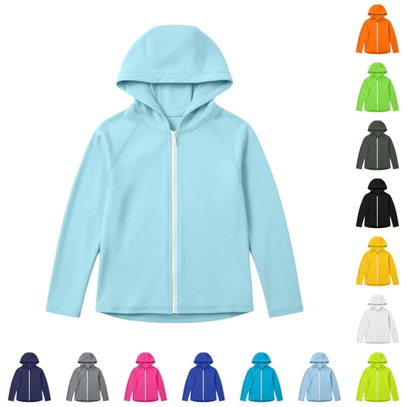 RUTAYY Boys Hoodie Casual Full Zip Long Sleeve Solid Color Jacket Outdoor Daily Wear Light Blue