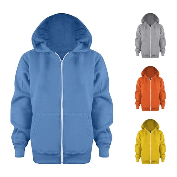 RUTAYY Boys Hoodie Full Zip Hooded Long Sleeve Solid Color Kids Daily Outerwear Tops Blue