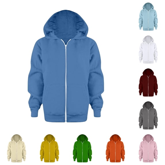 RUTAYY Boys Hoodie Full Zip Hooded Long Sleeve Solid Color Kids Daily Outerwear Tops Blue