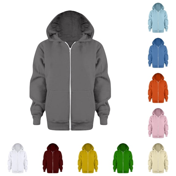 RUTAYY Boys Hoodie Full Zip Hooded Long Sleeve Solid Color Kids Daily Outerwear Tops Dark Gray