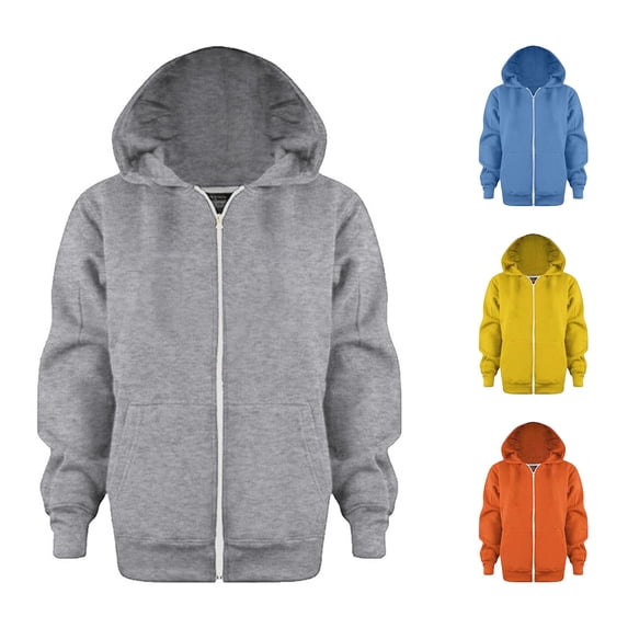 RUTAYY Boys Hoodie Full Zip Hooded Long Sleeve Solid Color Kids Daily Outerwear Tops Grey