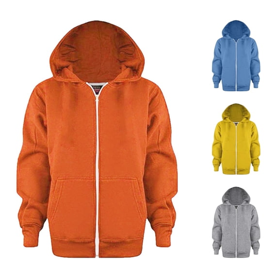 RUTAYY Boys Hoodie Full Zip Hooded Long Sleeve Solid Color Kids Daily Outerwear Tops Orange