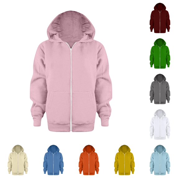 RUTAYY Boys Hoodie Full Zip Hooded Long Sleeve Solid Color Kids Daily Outerwear Tops Pink