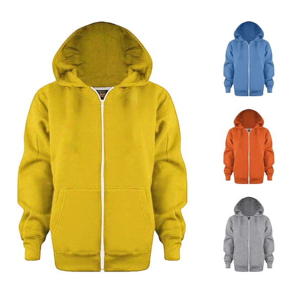 RUTAYY Boys Hoodie Full Zip Hooded Long Sleeve Solid Color Kids Daily Outerwear Tops Yellow