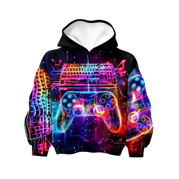 RUTAYY Boys Hoodie Hooded Long Sleeve Game Controller Gear All Over Graphic Kids Basic Layering Pullover