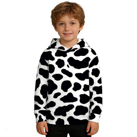 RUTAYY Boys Hoodie Long Sleeve Animal Spot Graphic Print Casual Children Outdoor Sweatshirt Black