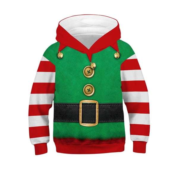 RUTAYY Boys Hoodie Long Sleeve Christmas 3D Graphic Pullover Fall Winter Casual Holiday Loose Xmas Top, Green
