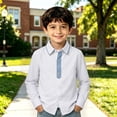thumbnail image 1 of RUTAYY Boys Long Sleeve Shirt Turndown Collar Color Block Casual Button Down Top White, 1 of 3