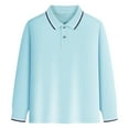 thumbnail image 1 of RUTAYY Boys Long Sleeve Striped Collar Polo Shirt Solid Color Button Placket Casual Top Blue, 1 of 6