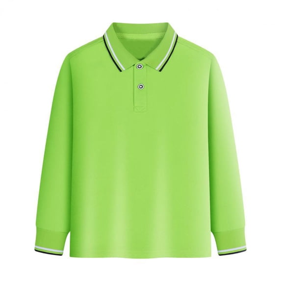 RUTAYY Boys Long Sleeve Striped Collar Polo Shirt Solid Color Button Placket Casual Top Green