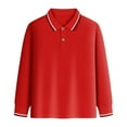 thumbnail image 1 of RUTAYY Boys Long Sleeve Striped Collar Polo Shirt Solid Color Button Placket Casual Top Red, 1 of 3