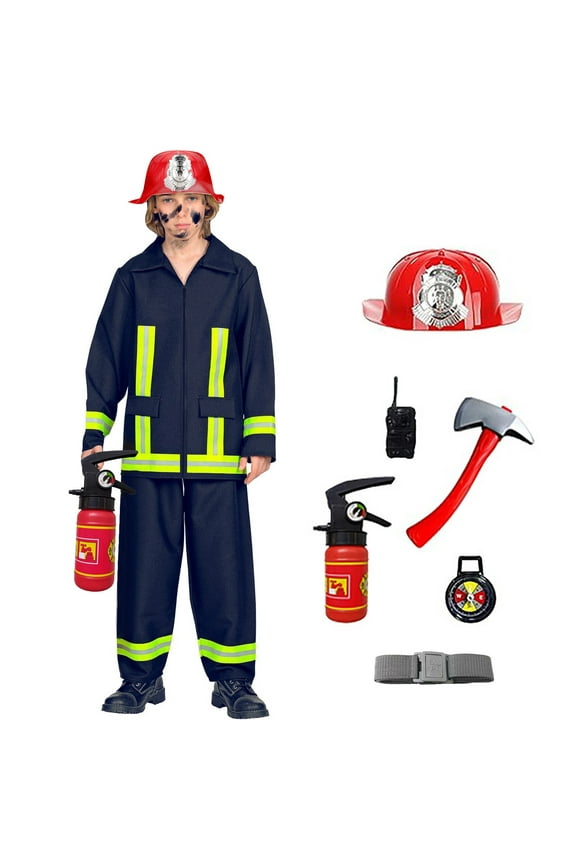 Boys Outfit Sets Long Sleeve Fireman Playing Party Toy Accessories Campus Set Playful Vacation Clothing Sets