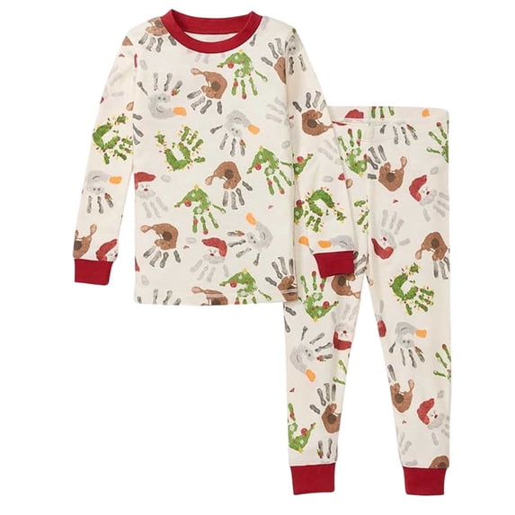 RUTAYY Boys Pajama Set Christmas Graphic Long Sleeve Top Full Length Pants Sleepwear, Beige