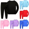 thumbnail image 1 of RUTAYY Boys Pajama Set Long Sleeve Crew Neck Long Pants Solid Color Basic Children Night Suit Black, 1 of 5